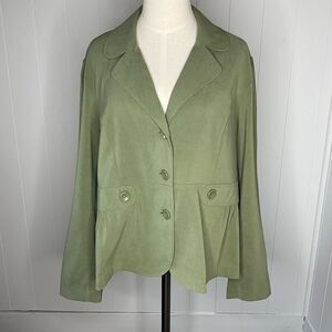 Elementz Womens Large Suede Button Front Blazer Green Collared Long Sleeve